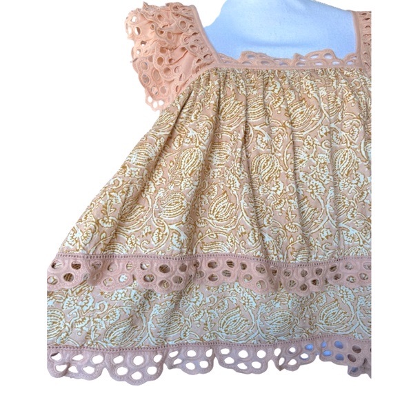 ANTHROPOLOGIE Let Me Be Layered Ruffle Peach Eyelet Swing Top Feminine Blouse - Picture 12 of 16